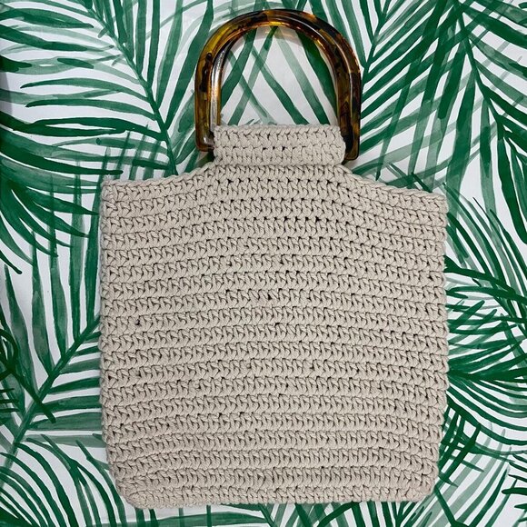 aerie Handbags - Aerie Cream Crochet Knit Coastal Beachy Shoulder Bag